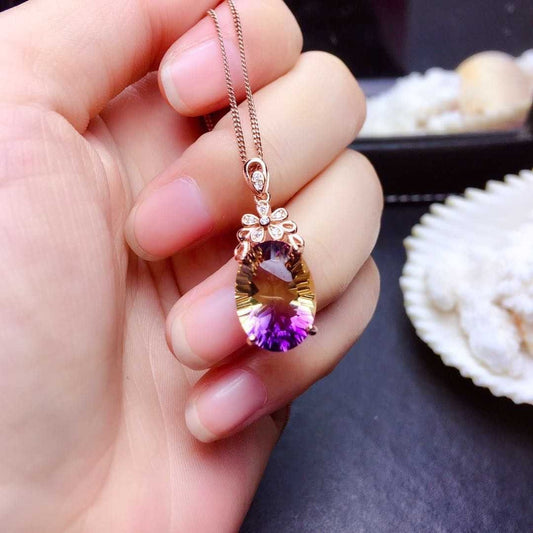 Colorful watermelon tourmaline necklace Fire color bright luxury egg-shaped amethyst ring pendant