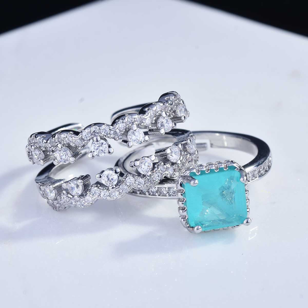 Jewelry design imitation Paraiba tourmaline open ring