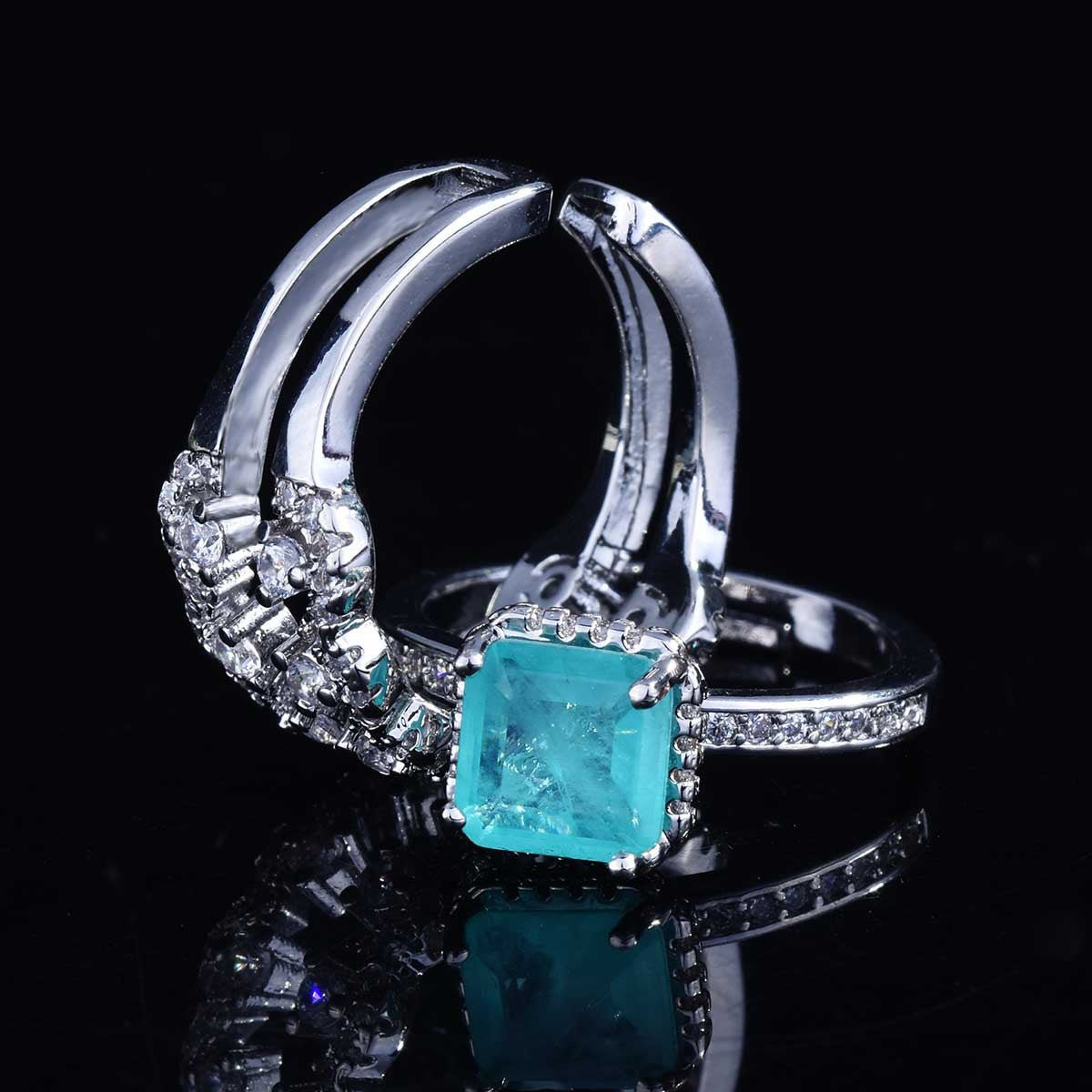 Jewelry design imitation Paraiba tourmaline open ring