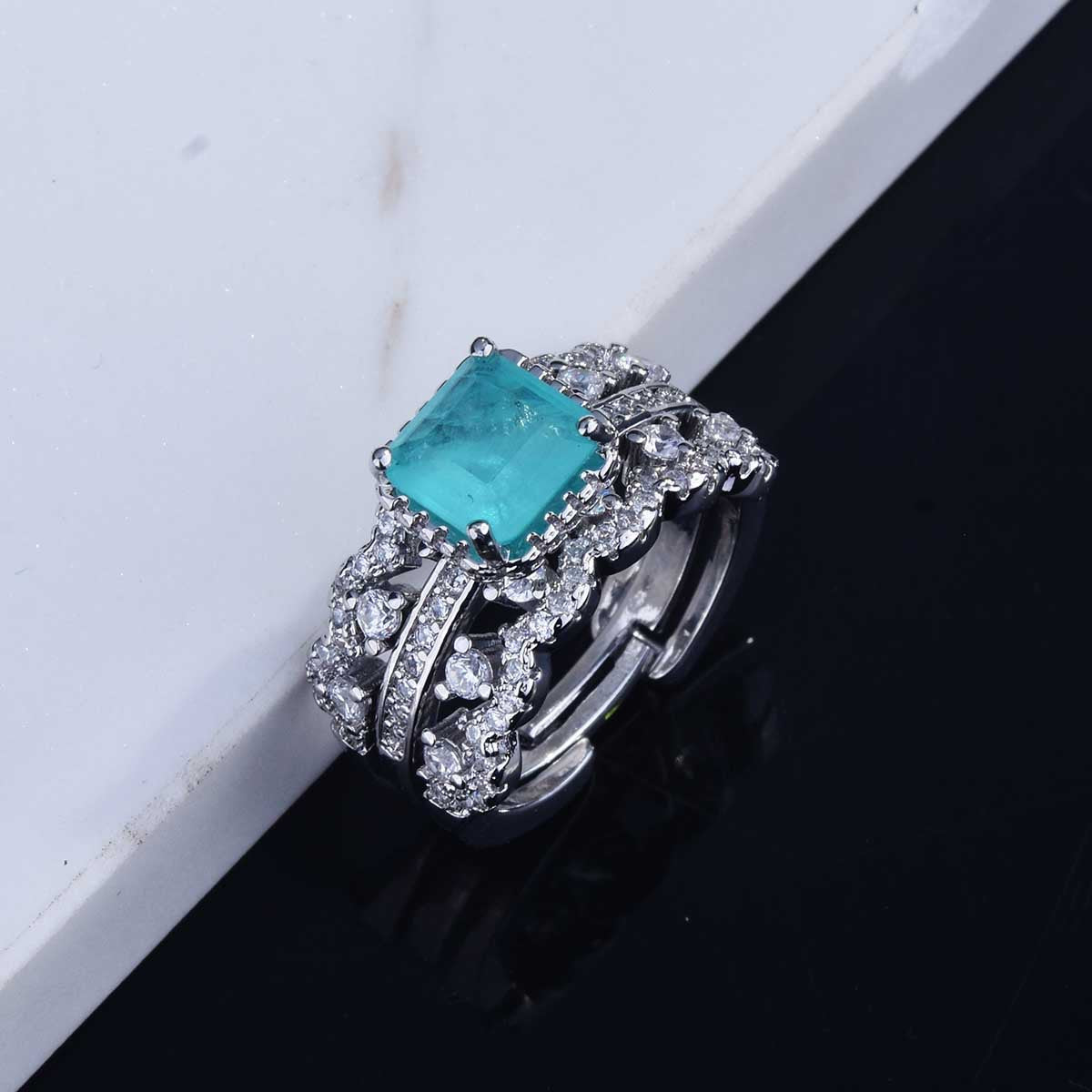 Jewelry design imitation Paraiba tourmaline open ring