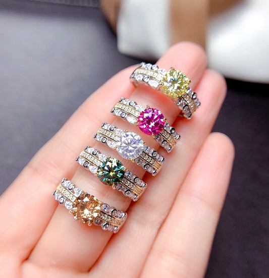 Imitation Mosan diamond ring eight heart eight arrows high carbon diamond powder color treasure ring