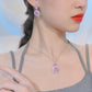 Ultra flash light luxury pink zircon necklace romantic cherry blossom pink diamond set