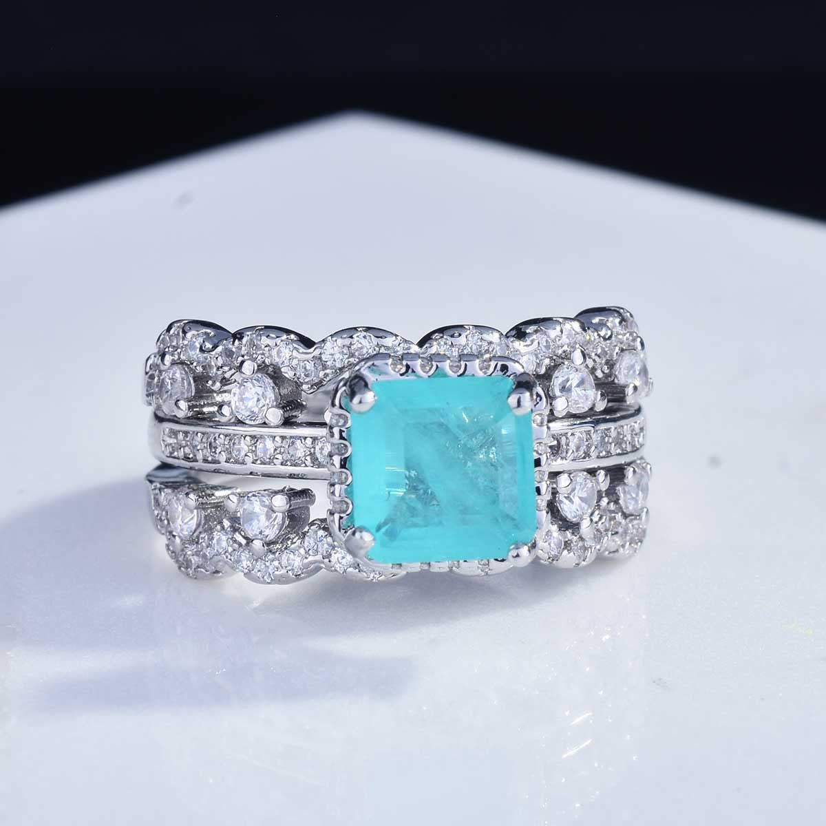 Jewelry design imitation Paraiba tourmaline open ring