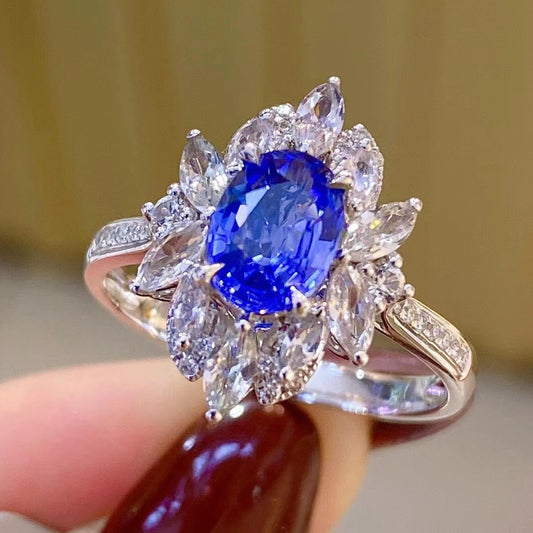 New luxury group set in imitation of natural Sri Lankan sapphire ring women