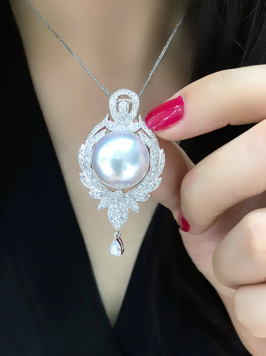 Luxury couture jewelry imitation Nanyang pearl pendant Luxury full inlaid synthetic shell beads necklace