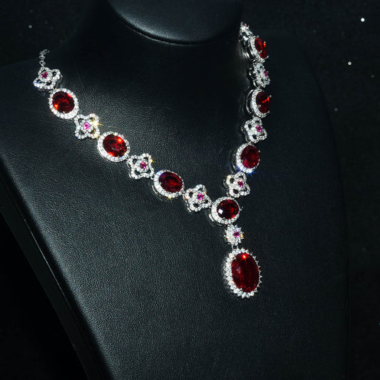 Imitation natural ruby necklace fashion luxury high-end jewelry set