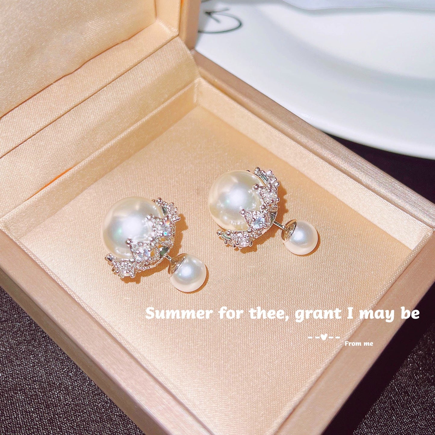 Double sided pearl plated s925 silver needle Korean earrings for women lace stud earrings