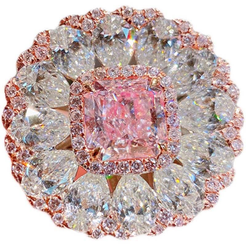 Super bright cherry blossom season color treasure ring pillow shaped Argyll pink diamond ring temperament girl