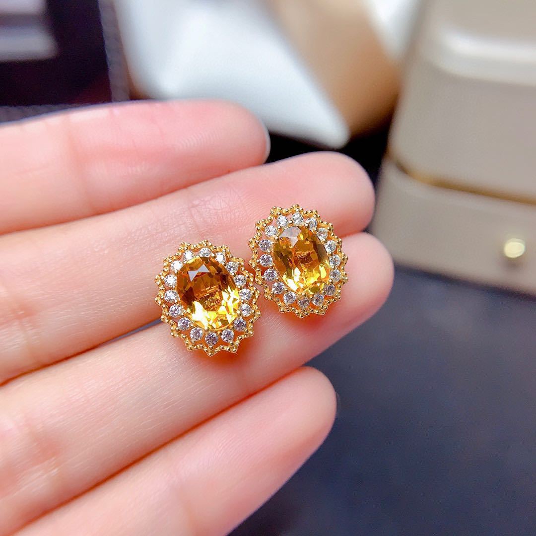 Fortune Citrine set Women's Group Studded with diamond rings pendant earrings necklace