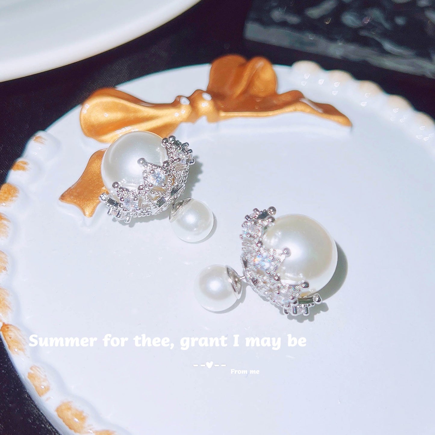 Double sided pearl plated s925 silver needle Korean earrings for women lace stud earrings