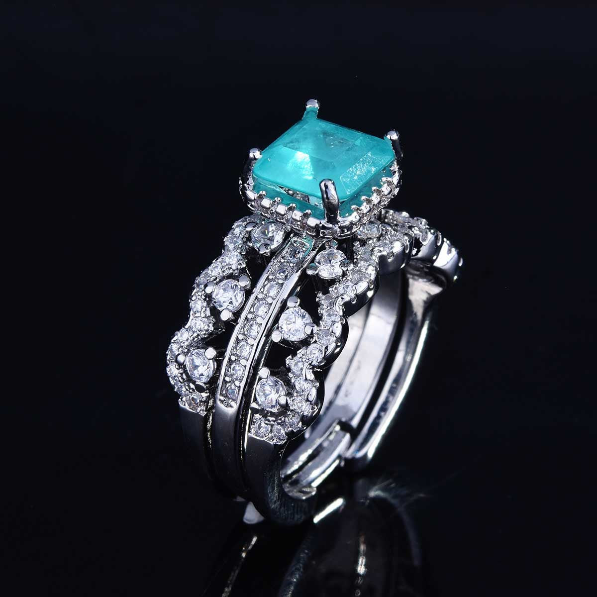 Jewelry design imitation Paraiba tourmaline open ring