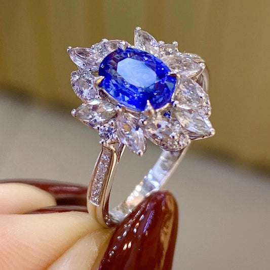 New luxury group set in imitation of natural Sri Lankan sapphire ring women