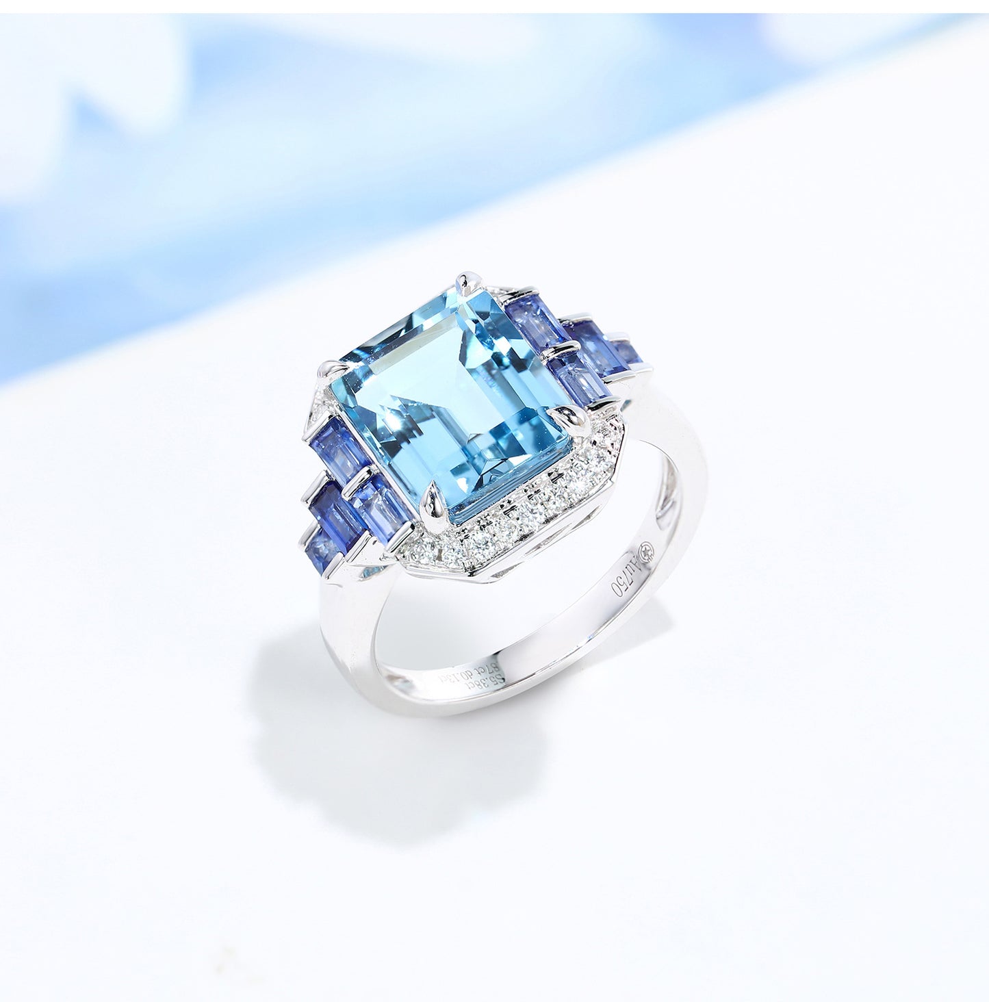 Aurora Blue High Jewelry imitation Topa stone Aquamarine luxury princess ring