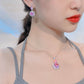 Ultra flash light luxury pink zircon necklace romantic cherry blossom pink diamond set