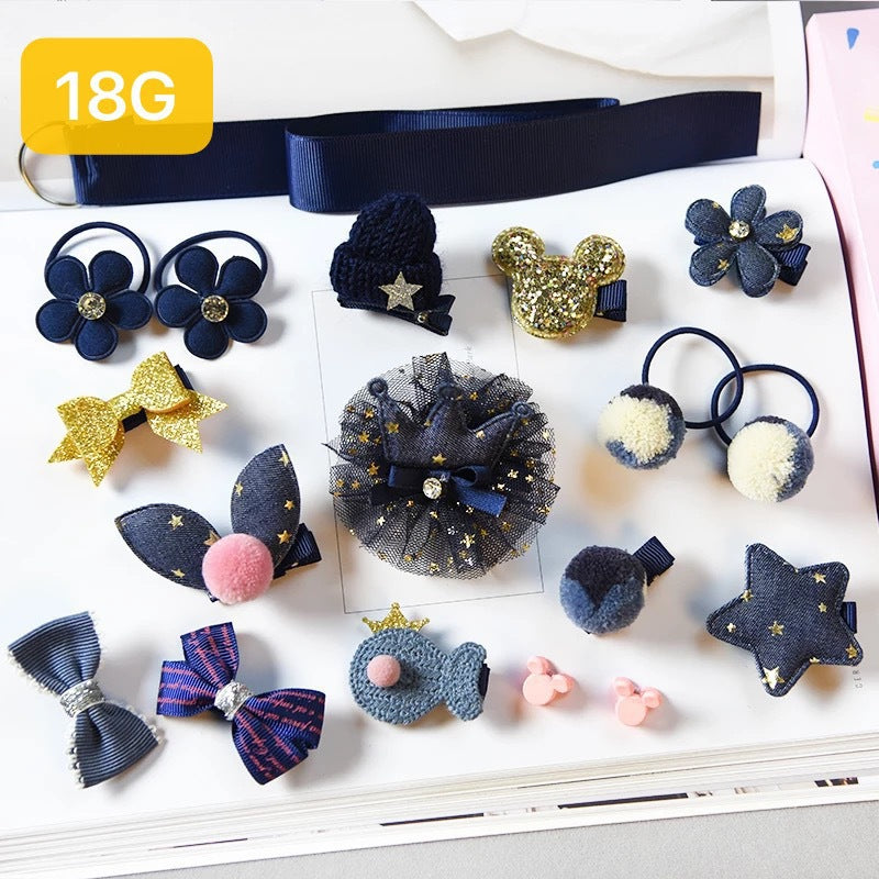 Set Gift Box Hairpin Korean Rubber Band Cute Baby Hair Tie Princess Crown Hairpin Clip 18 Piece