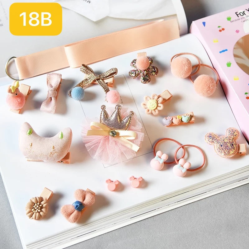 Set Gift Box Hairpin Korean Rubber Band Cute Baby Hair Tie Princess Crown Hairpin Clip 18 Piece