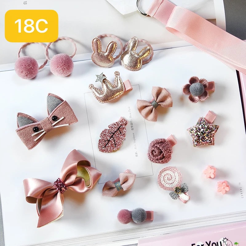 Set Gift Box Hairpin Korean Rubber Band Cute Baby Hair Tie Princess Crown Hairpin Clip 18 Piece