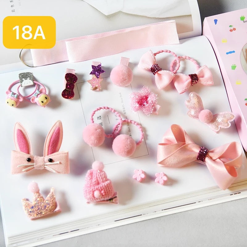 Set Gift Box Hairpin Korean Rubber Band Cute Baby Hair Tie Princess Crown Hairpin Clip 18 Piece