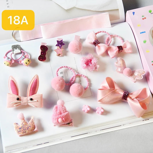 Set Gift Box Hairpin Korean Rubber Band Cute Baby Hair Tie Princess Crown Hairpin Clip 18 Piece