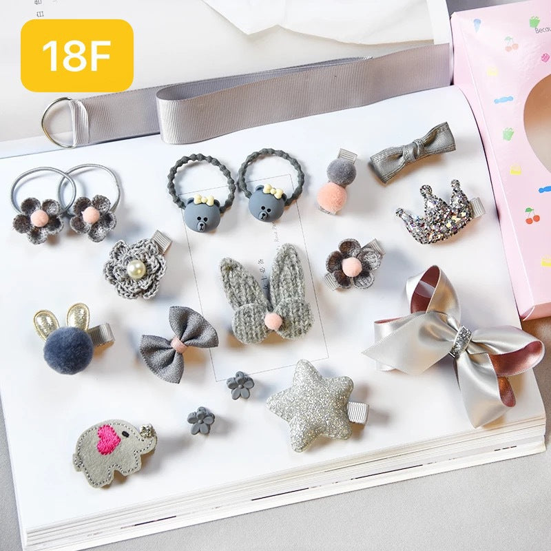 Set Gift Box Hairpin Korean Rubber Band Cute Baby Hair Tie Princess Crown Hairpin Clip 18 Piece