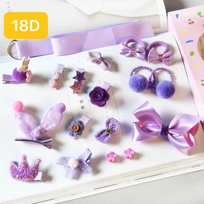 Set Gift Box Hairpin Korean Rubber Band Cute Baby Hair Tie Princess Crown Hairpin Clip 18 Piece