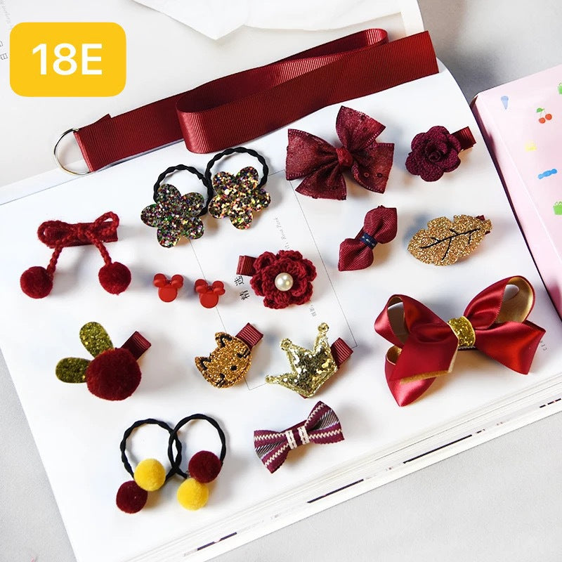 Set Gift Box Hairpin Korean Rubber Band Cute Baby Hair Tie Princess Crown Hairpin Clip 18 Piece