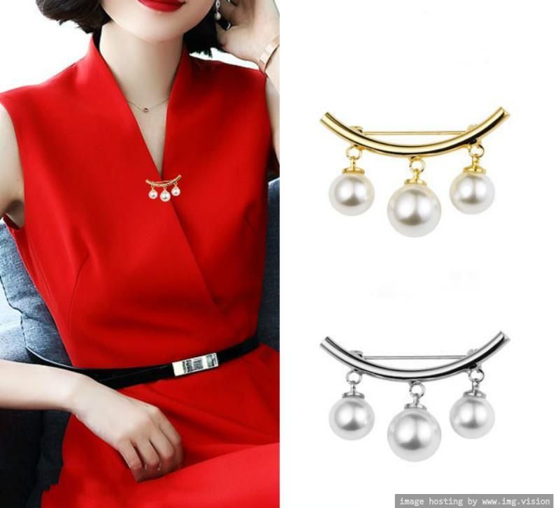 Korean brooch female pearl anti-glare word pin sweater coat clothing cardigan pin collar button corsage accessories