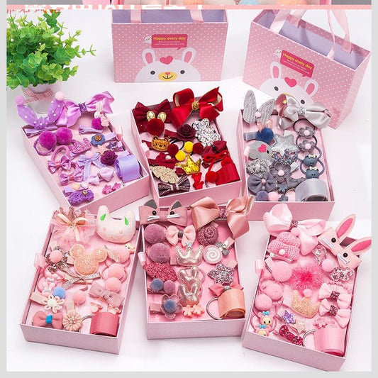 Set Gift Box Hairpin Korean Rubber Band Cute Baby Hair Tie Princess Crown Hairpin Clip 18 Piece