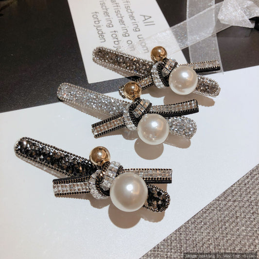 Spring bright diamond knot pearl simple word clip duck clip student hair accessories