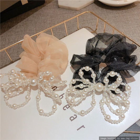 Spring chiffon large ring pearl butterfly Korean hair ring student hair accessories