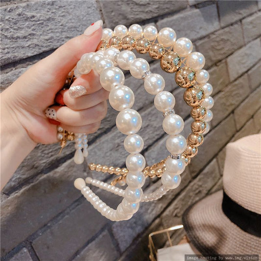 Stall hair Ornament Korean Pearl Summer Press Hair Wash Face Simple Size Pearl Headband Wedding Ornament