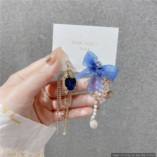 Korean version fashion ear jewelry silver needle temperament bow tassel long section