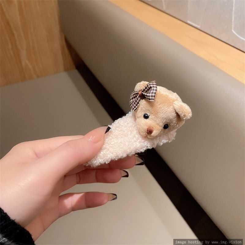 Autumn and winter cute plush hairpin side clip bear cartoon clip simple clip hairy side side clip bb clip