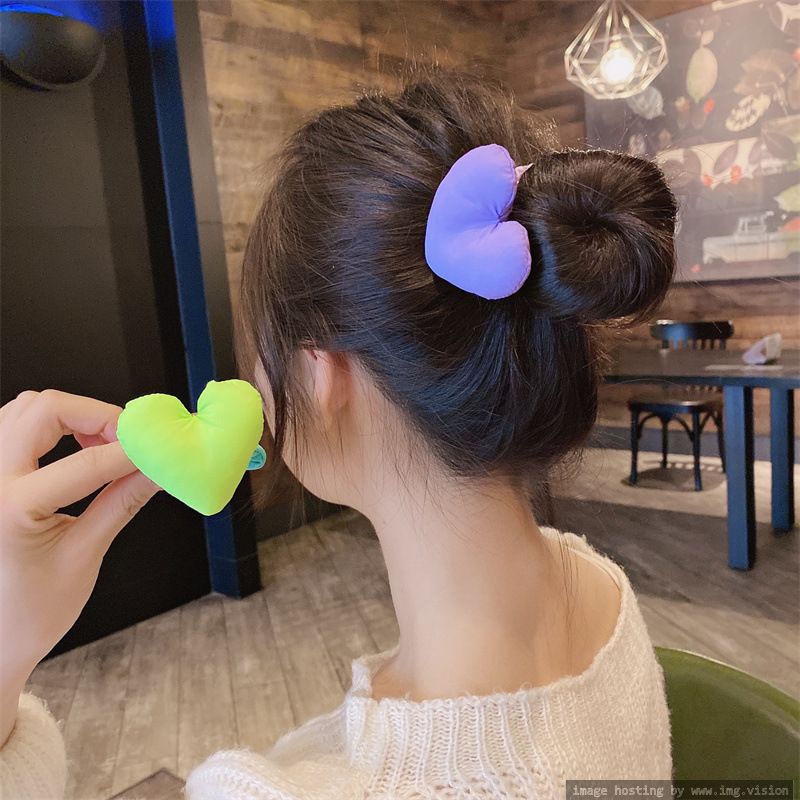 Spring/Summer Sweet Love Frigid Wind Hair Rings High Sense Heart Shaped Rubber Bands Headbands Fluorescent Colors Big Peach Heart Hair Accessories