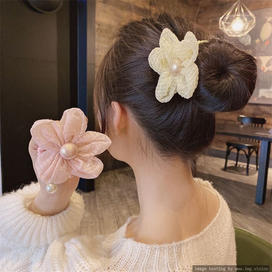 Spring/Summer Flowers Pearls Rubber Bands Simple High-end Color Pearls Rubber Bands Headdresses Girls's Hair Bands Headbands